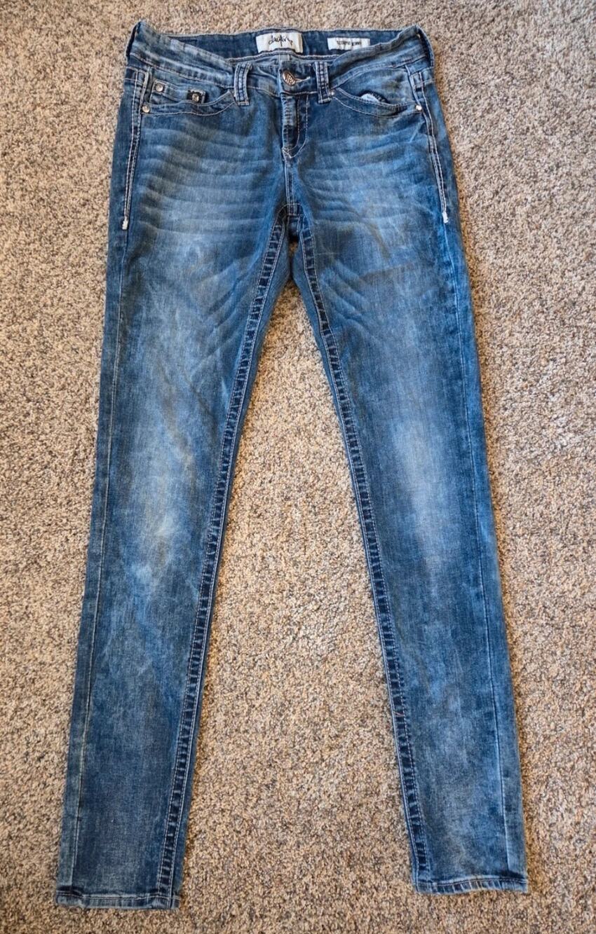 Daytrip Scorpio Skinny Jeans Blue Acid Wash Thick Stitch Women's Size 30W 28L